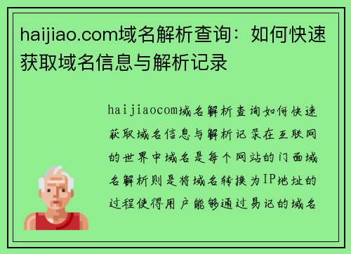 haijiao.com域名解析查询：如何快速获取域名信息与解析记录